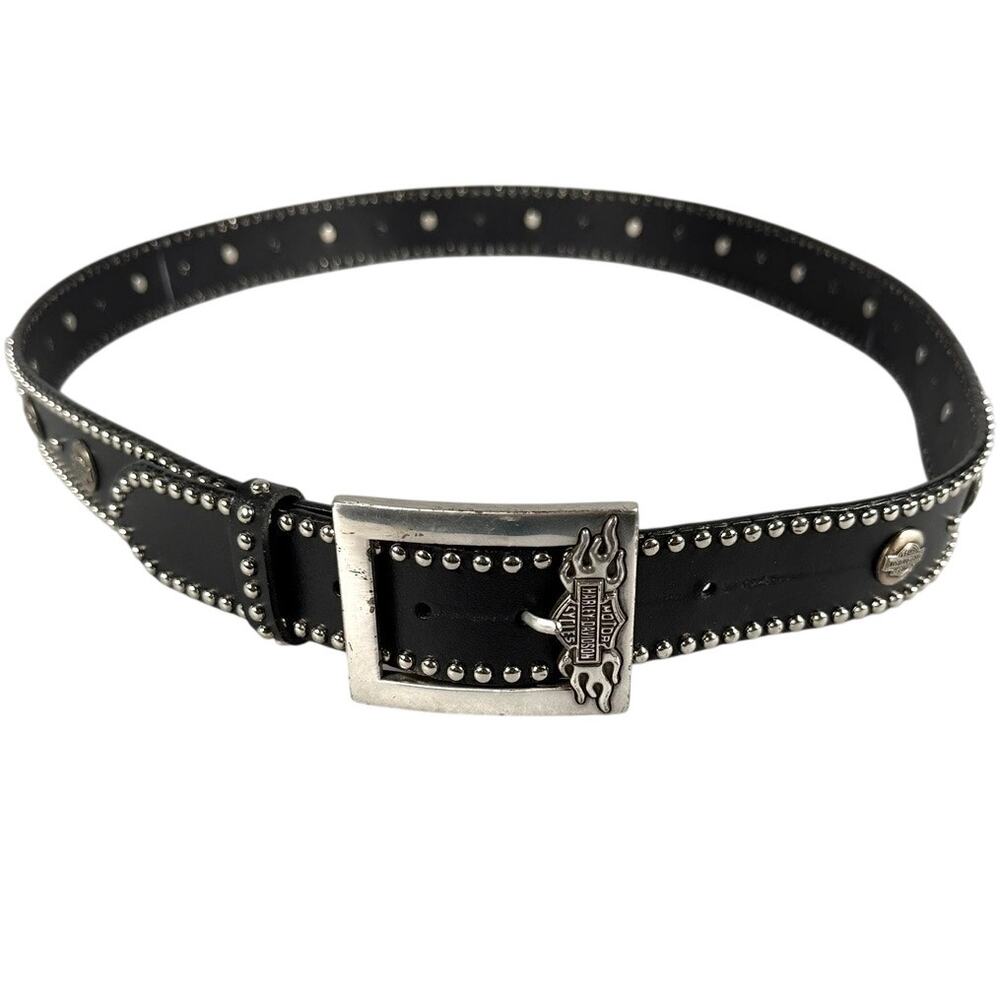 Vintage Harley Davidson Belt Womens 2W Black Leather Studded